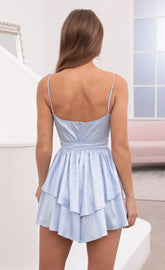 Ruffle Light Blue Leopard Jacquard Print Romper